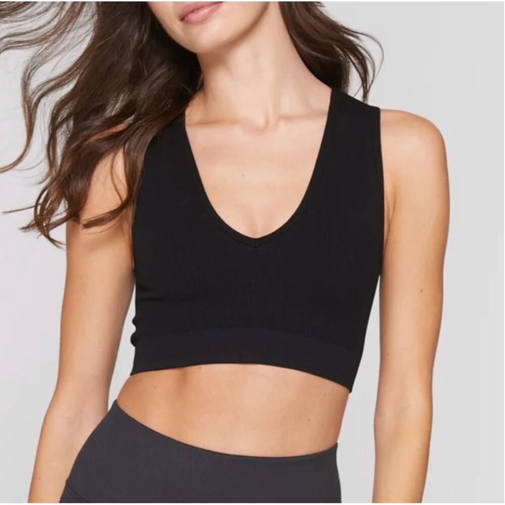 Spiritual Gangster Black Ribbed Metta Plunge Yoga Brami Size XS / S